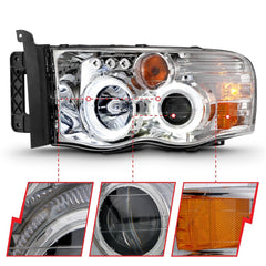 AnzoUSA 111491 Projector Headlights with Halo Chrome Clear Amber