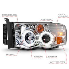 AnzoUSA 111491 Projector Headlights with Halo Chrome Clear Amber