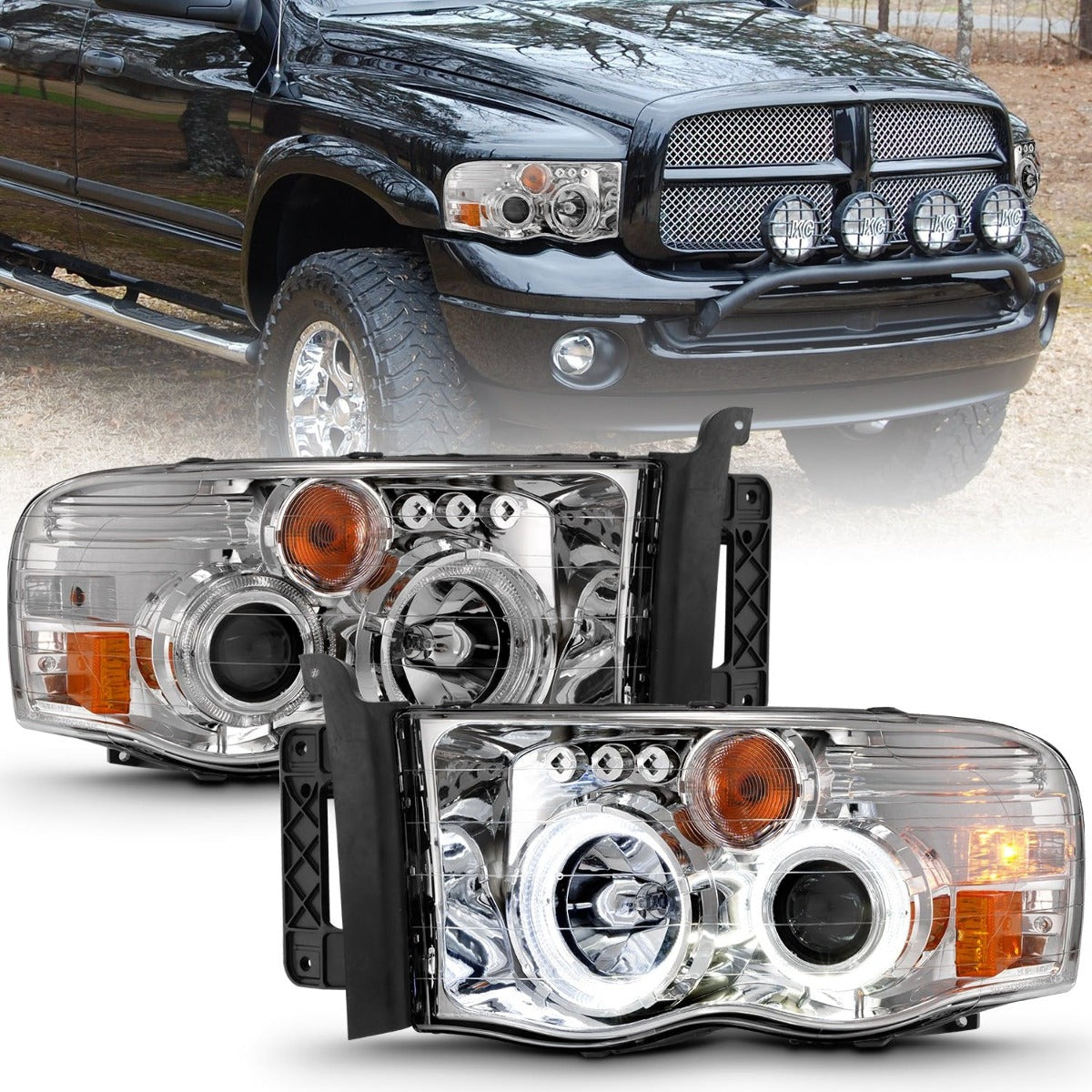 AnzoUSA 111491 Projector Headlights with Halo Chrome Clear Amber
