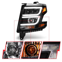 AnzoUSA 111492 Projector Headlights Plank Style Black with DRL