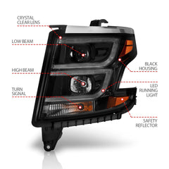 AnzoUSA 111492 Projector Headlights Plank Style Black with DRL