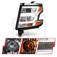 AnzoUSA 111493 Projector Headlights Plank Style Chrome with DRL
