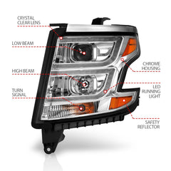 AnzoUSA 111493 Projector Headlights Plank Style Chrome with DRL