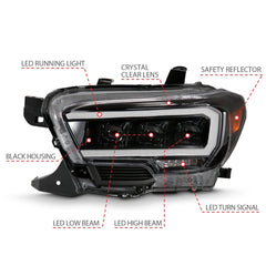 AnzoUSA 111496 LED Projector Headlights Plank Style Black with Amber