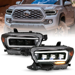AnzoUSA 111496 LED Projector Headlights Plank Style Black with Amber