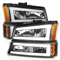 AnzoUSA 111501 Crystal Headlights with Light Bar Black Housing