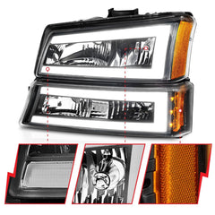 AnzoUSA 111501 Crystal Headlights with Light Bar Black Housing