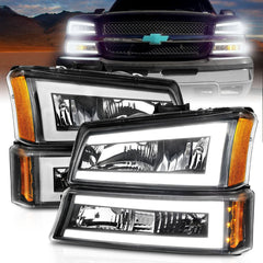AnzoUSA 111501 Crystal Headlights with Light Bar Black Housing