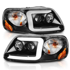 AnzoUSA 111503 Projector Headlights with Light Bar Black Housing