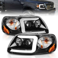 AnzoUSA 111503 Projector Headlights with Light Bar Black Housing
