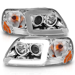 AnzoUSA 111504 Projector Headlights with Light Bar Chrome Housing