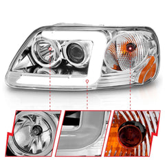 AnzoUSA 111504 Projector Headlights with Light Bar Chrome Housing