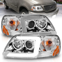 AnzoUSA 111504 Projector Headlights with Light Bar Chrome Housing