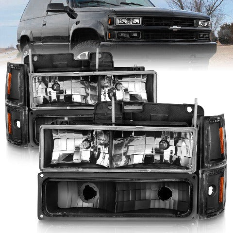 AnzoUSA 111505 Crystal Headlights Black Housing with Signal and Side Markers 8Pcs
