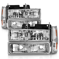 AnzoUSA 111506 Crystal Headlights Chrome Housing with Signal and Side Markers 8Pcs