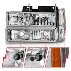 AnzoUSA 111506 Crystal Headlights Chrome Housing with Signal and Side Markers 8Pcs