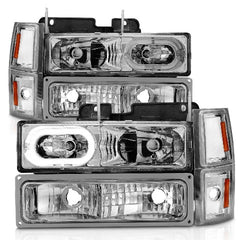 AnzoUSA 111508 Crystal Headlights with Halo Chrome Housing with Signal and Side Markers 8pc