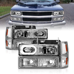 AnzoUSA 111508 Crystal Headlights with Halo Chrome Housing with Signal and Side Markers 8pc