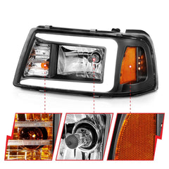AnzoUSA 111511 Crystal Headlights with Light Bar Black Housing