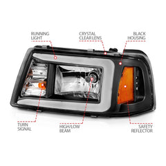 AnzoUSA 111511 Crystal Headlights with Light Bar Black Housing