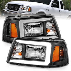 AnzoUSA 111511 Crystal Headlights with Light Bar Black Housing