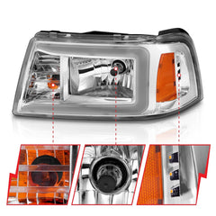 AnzoUSA 111512 Crystal Headlights with Light Bar Chrome Housing