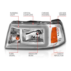 AnzoUSA 111512 Crystal Headlights with Light Bar Chrome Housing
