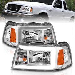 AnzoUSA 111512 Crystal Headlights with Light Bar Chrome Housing