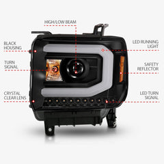 AnzoUSA 111513 Projector Headlights with Light Bar Black Housing (Halogen Type)