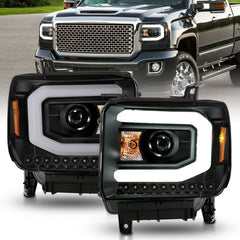 AnzoUSA 111513 Projector Headlights with Light Bar Black Housing (Halogen Type)