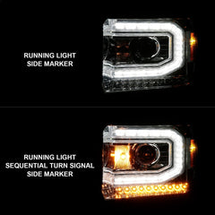 AnzoUSA 111514 Projector Headlights with Light Bar Chrome Housing (Halogen Type)