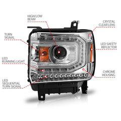 AnzoUSA 111514 Projector Headlights with Light Bar Chrome Housing (Halogen Type)
