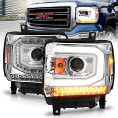 AnzoUSA 111514 Projector Headlights with Light Bar Chrome Housing (Halogen Type)