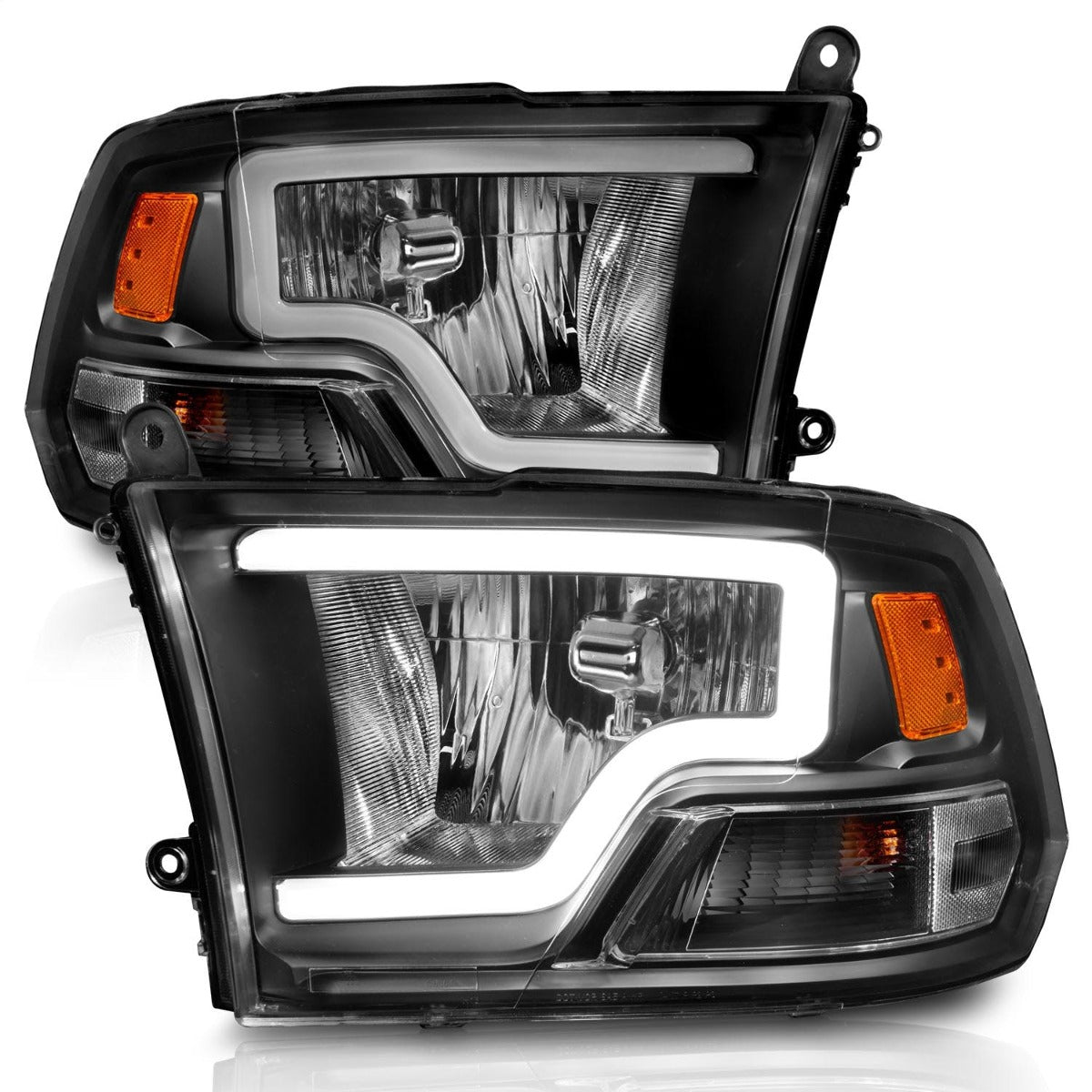 AnzoUSA 111515 Crystal Headlights with Light Bar Black Housing