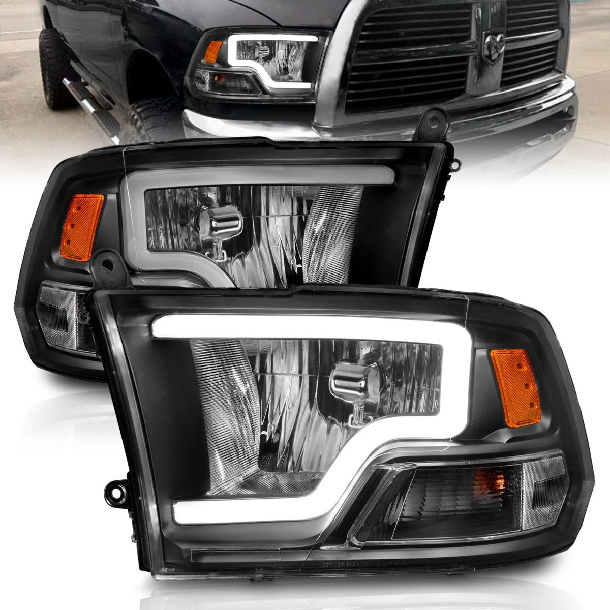 AnzoUSA 111515 Crystal Headlights with Light Bar Black Housing