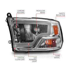 AnzoUSA 111516 Crystal Headlights with Light Bar Chrome Housing