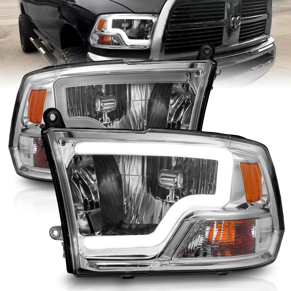 AnzoUSA 111516 Crystal Headlights with Light Bar Chrome Housing