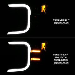 AnzoUSA 111520 Full LED Projector Headlight with Smoke Bar Sequential Signal Black Housing