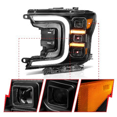 AnzoUSA 111520 Full LED Projector Headlight with Smoke Bar Sequential Signal Black Housing