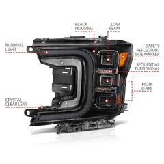 AnzoUSA 111520 Full LED Projector Headlight with Smoke Bar Sequential Signal Black Housing