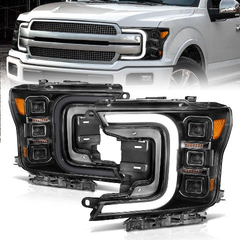 AnzoUSA 111520 Full LED Projector Headlight with Smoke Bar Sequential Signal Black Housing