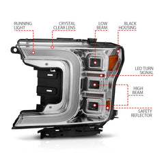 AnzoUSA 111521 Full LED Projector Headlight with Light Bar Sequential Signal Chrome Housing