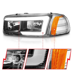 AnzoUSA 111522 Projector Headlights with Light Bar Black Housing