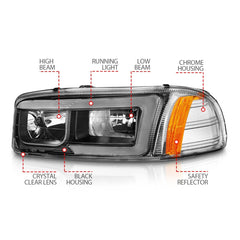 AnzoUSA 111522 Projector Headlights with Light Bar Black Housing