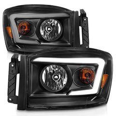 AnzoUSA 111524 Crystal Headlight with Light Bar Black Housing Clear Lens