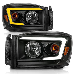AnzoUSA 111526 Crystal Headlight with Light Bar Switchback Black Housing Clear Lens