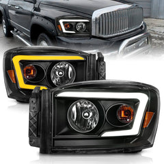 AnzoUSA 111526 Crystal Headlight with Light Bar Switchback Black Housing Clear Lens