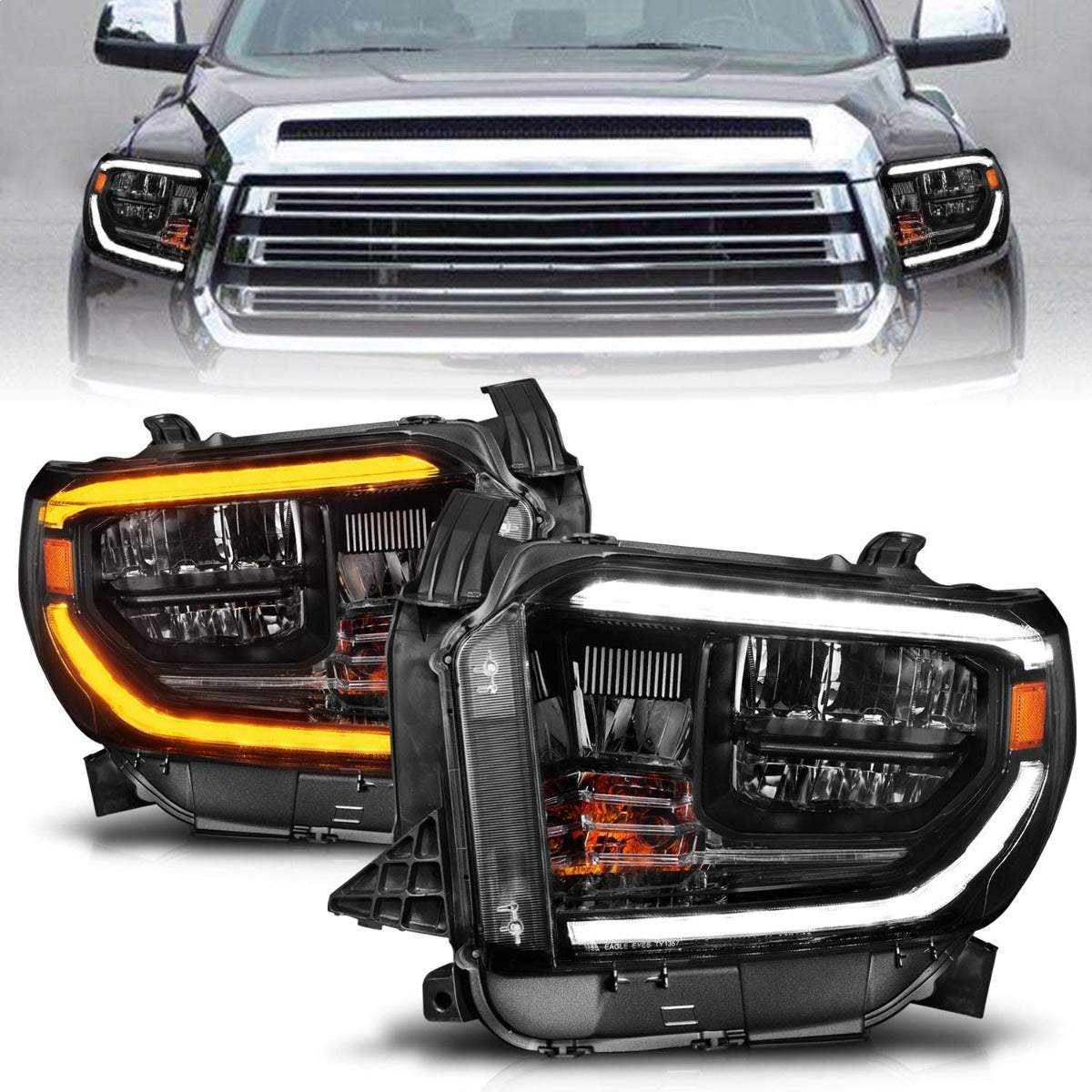 AnzoUSA 111533 LED Crystal Headlights with Switchback Black Housing with Drl
