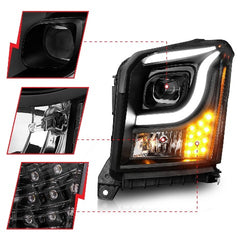 AnzoUSA 111535 Projector Headlights with Light Bar Black Housing