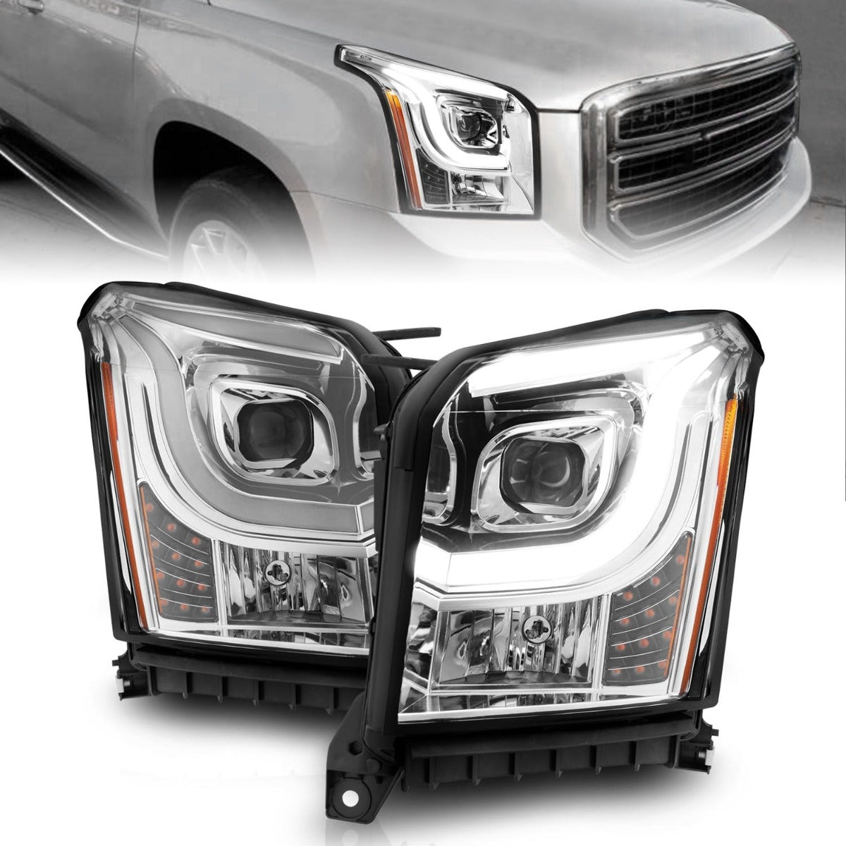AnzoUSA 111536 Projector Headlights with Light Bar Chrome Housing